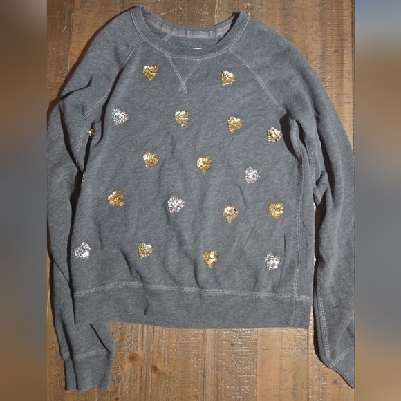 Small Abercrombie & Fitch Gray Sweater with Gold and Silver Sparkly Hearts Y2k - Picture 2 of 5